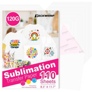 TECKWRAP Sublimation Paper 8.3 x 11 inches - 110 Sheets Sublimation Paper Compatible with Inkjet Printers & Sublimation Inks, High Transfer Efficiency for T-Shirts, Mugs, Crafts