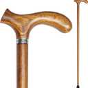 Wooden Walking Cane with 5 Height for Men and Women, Handmade Wood Cane with Comfort Grip Handle, Supportive Mobility Aid for Seniors, Fashionable & Classic Lightweight Stick