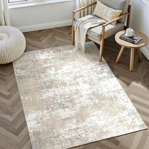 Modern Abstract Beige Gray Area Rug 3x5 Entryway Machine Washable Office Carpet Kitchen Door Mat Indoor Accent Throw Low Pile Non Slip Distressed Living Dining Laundry Room Bedroom