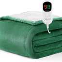 Homemate Heated Blanket Electric Throw - 50"x60" Heating Blanket Throw 1/2/4/6/8 Hours Auto-Off 10 Heat Level Over-Heat Protection Flannel Sherpa ETL Certification (21 - Dark Green)