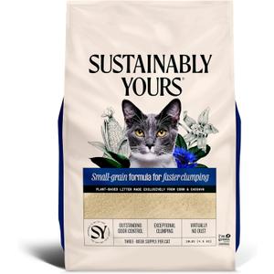 Sustainably Yours Natural Cat Litter, Small-Grain Formula, Exceptional Clumping & Odor Control, Virtually No Dust, Soft on Paws, Corn & Cassava Plant-Based, Unscented, 10 lbs