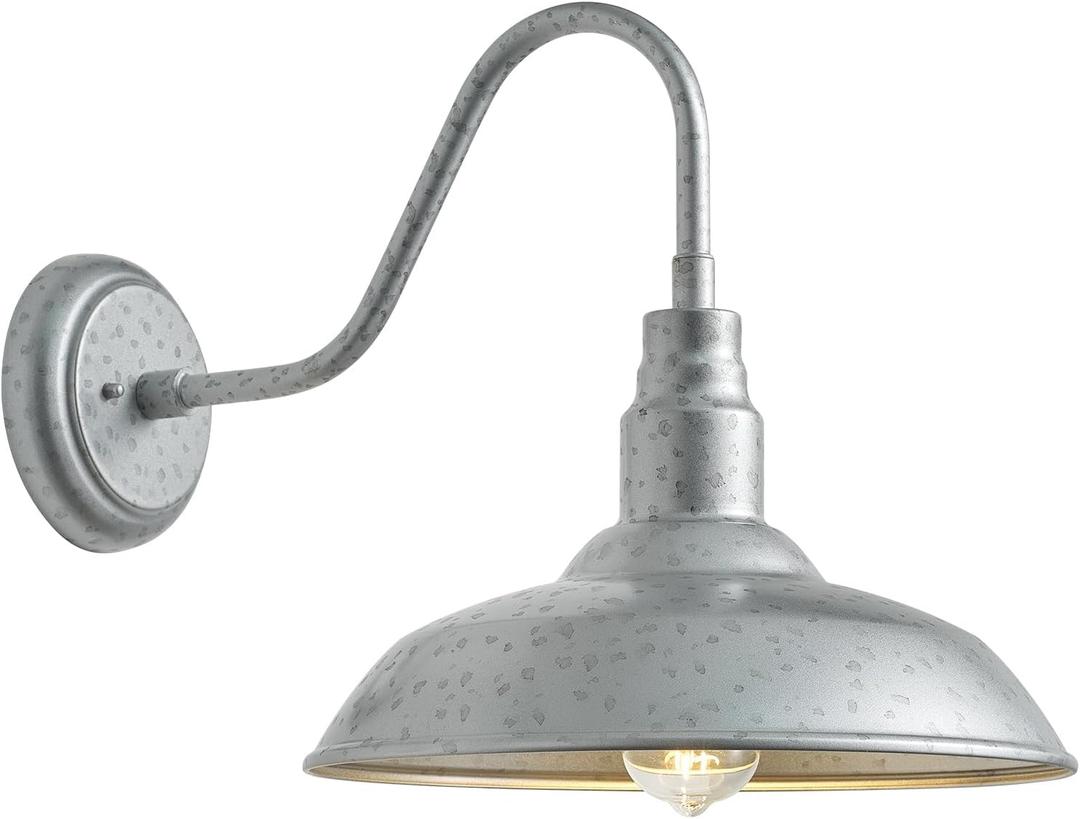 10in Dome Outdoor Gooseneck Barn Light Silver Exterior Barn Wall Lantern Farmhouse Style Outdoor Porch Wall Sconce for Patio, Yard, Garage Classic Gooseneck Lighting Fixture 1 Pack, LM2201-SV