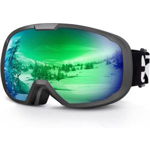 EXP VISION Ski Goggles for Men Women, OTG Snowboard Goggles with 100% UV Protection Anti Fog Lens Snow Goggles (Green)