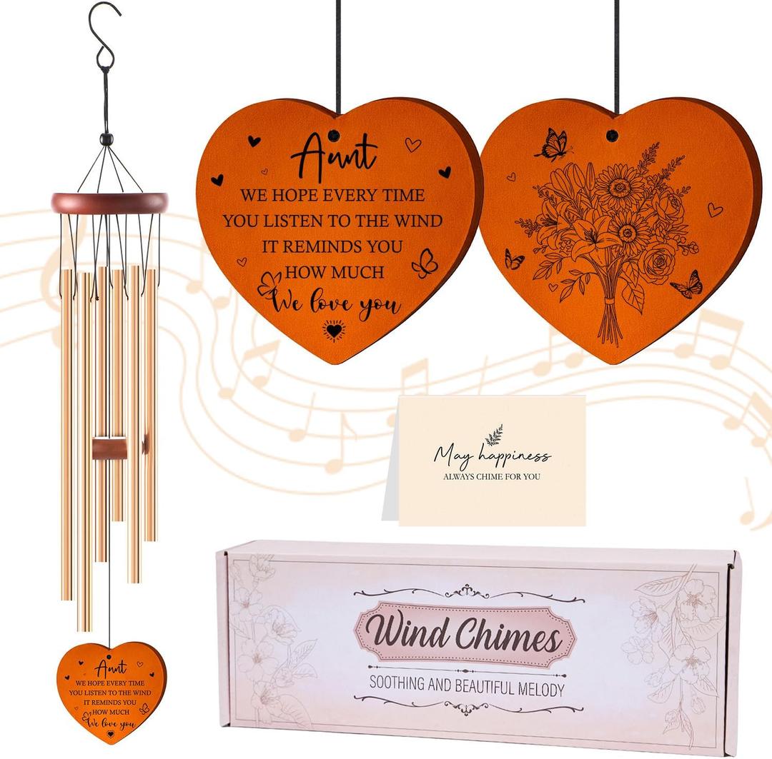 Keluna Wind Chimes Gifts for Aunt - Auntie Wind Chimes from Niece Nephew Love Reminder Gifts for Birthday Mother's Day Aunt Gift for Indoor Outdoor Garden Patio Home Décor
