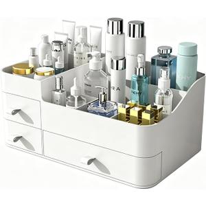 MIUOPUR Makeup Organizer with Drawers, Bathroom Counter Organizer, Plastic Cosmetic Display Case, Large Skincare Storage for Vanity Countertop, Ideal for Bedroom Dresser top and Desktop (Artic White)
