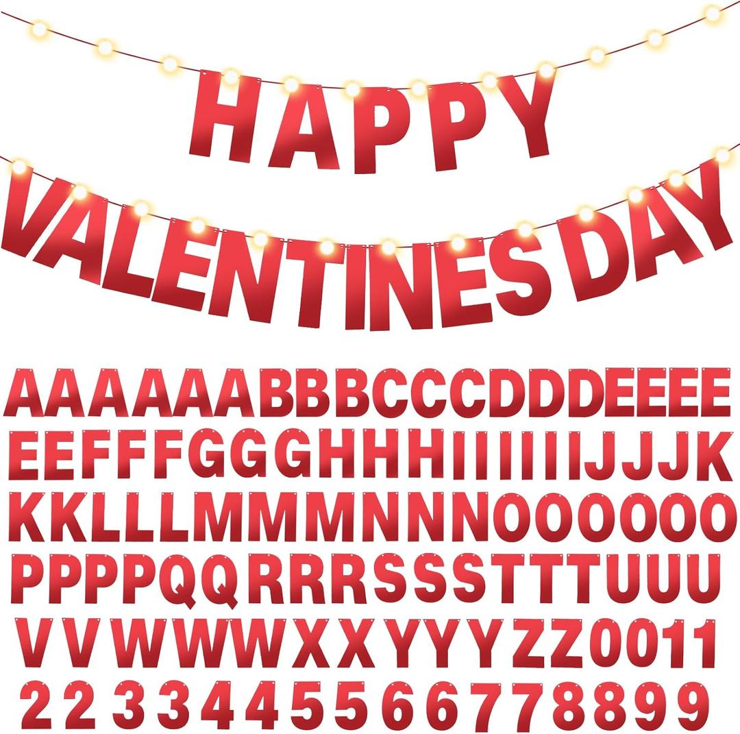TaoBary 112 Pcs DIY Letter Kit Glitter Customizable Banner Letters Include 107 Letters and Numbers 3 Rope and 2 Needles for Birthday Halloween Christmas Wedding Valentine Party Decor(Bright Red)