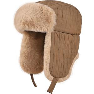 Winter Hat for Men Women Trapper Hat with Ear Flaps, Windproof Russian Trooper Hat for Cold Weather Hunting Skiing (Khaki)