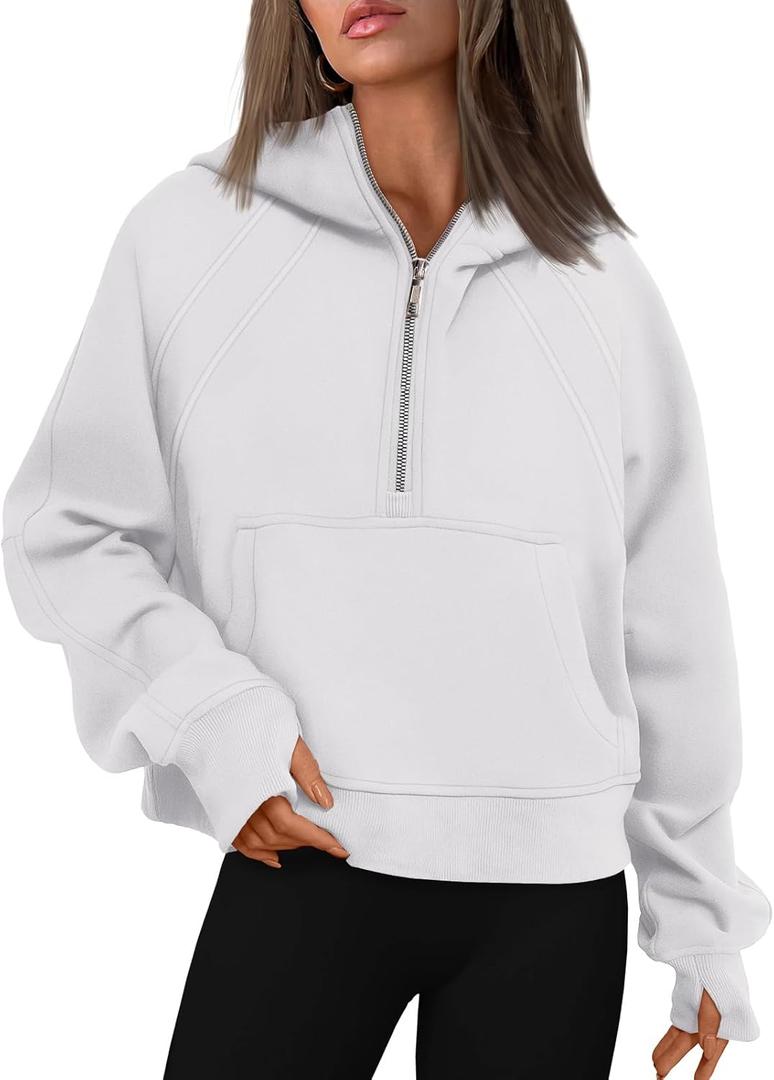 WYNNQUE Womens Hoodies Oversized Sweatshirts Half Quarter Zip Pullover Cropped Long Sleeve Fall Outfits Fashion Clothes White S