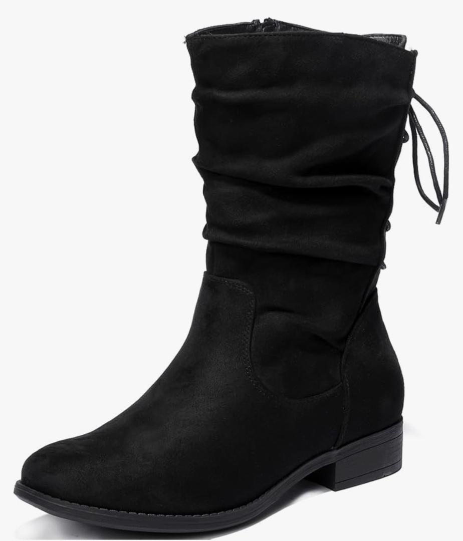 Luoika Women's Wide Width Ankle Boots - Low Heel Side Zipper Slouchy Mid Calf Boots Short Booties. 10XW