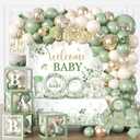 286 Pcs Sage Green Baby Shower Decorations Set-Serves 25 Guests -All-in-One Gender Neutral Party Supplies Kit Includes Balloon Arch, Backdrop, Tableware Set, and Sash