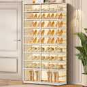 9 Tier Foldable Shoe Rack for Closet Entryway 18-36 Pairs Stackable Clear Shoe Storage Boxes with Lids Large Shoes Shelf with Door Tall Plastic Organizer Cabinet Easy Assembly (9 Tiers 36 Pairs, Brown)