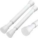 MEXAU 2 Pack White Tension Rod 16 To 26 Inch Spring Tension Rod Adjustable Spring Curtain Rods No Drilling Short Curtain Rod Extendable Small Spring Tension Rod for Closet Cupboard Bars Refrigerator