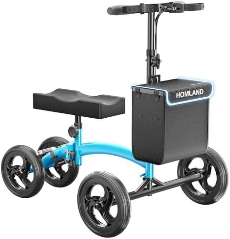 HOMLAND Knee Scooter for Foot Injuries Ankle Surgery, Foldable Steerable Knee Walker with Dual Brakes System, Height Adjustable Handle & Seat, Removable Storage Bag, 300 lbs Capacity