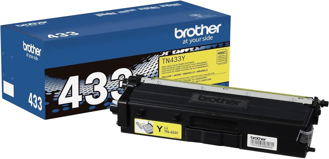 Brother Genuine High Yield Toner Cartridge, TN433Y, Replacement Yellow Toner, Page Yield Up To 4,000 Pages, Amazon Dash Replenishment Cartridge, TN433