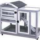 GEGURI Rabbit Hutch Indoor Rabbit Cage Outdoor, Wooden Bunny Cages for Guinea Pig with Wheels, Removable Tray, Ramp (37.5"L x 23.2"W x 36.6"H)