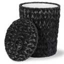 Woven Trash Can with Lid and Liner, 2.6 Gallon Bathroom Garbage Can, Decorative Handwoven Plastic Wicker Waste Basket for Bathroom, Bedroom, Living Room, Office, Home, Black