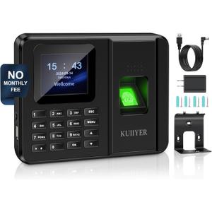 KUIIYER 2 in 1 Employees Time Clocks for Small Business (Fingerprint + Password) Employee Clock in & Out Machine Biometric Attendance Punch Clock Recorder Tracker (No Monthly Fee)