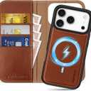 SHIELDON Detachable Genuine Leather Case Wallet for iPhone 17 Pro 6.3" 2025 | 2-in-1 Design, Wireless Charging, Magnetic, RFID Blocking Credit Card Holder, Kickstand, Flip Cover - Retro Brown