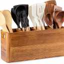Extra Large Farmhouse Utensil Holder for Kitchen Counter, Large Wooden Utensil Holder with 4 Compartments
