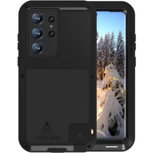 LOVE MEI Military Rugged Case for Samsung Galaxy S23 Ultra, Without Tempered Glass Screen Protector, Shockproof Dustproof Scratch Proof Hybrid Metal and Silicone Gel Heavy Duty Full Body Cover Black
