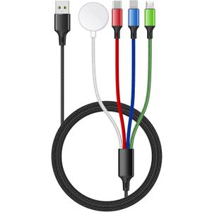 5FT/1.5M Multi Charging Cable for Apple Watch Charger Travel Nylon Braided USB C Micro USB Compatible with iWatch Ultra/SE/10/9/8/7/6/5/4/3/iPhone 16 15 Pro Max/14/13/12/Galaxy Android