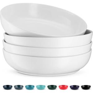 KooK Pasta Bowl, Salad Bowls, Bowls, Serving Bowls, Soup, Ceramic, Large Capacity, Microwave & Dishwasher Safe, Set of 4, 40 Oz, (White)
