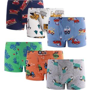 Finihen Boys Boxer Underwear Cotton Briefs Kids Toddler Boys Dinosaur Truck Panties. (5, Mixed Color/Truck)
