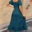 BTFBM Womens Summer Dresses 2026 Casual Short Sleeve V Neck Drawstring Wedding Guest Maxi Dresses Boho Beach Long Dress (XL)