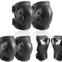 Cockchafer Kids and Youth Knee Elbow Wrist Guards Protective Gear Set for Skateboarding, Roller Skating, Inline Skating, Scooter Riding, BMX Biking (Black, Medium)