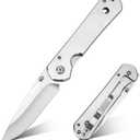 Dispatch Iris | Silver 3.9 inch Pocket Knife for Men, EDC Folding Knife for Camping Survival Hiking Outdoor with Brushed Stainless Steel Handle, Liner Lock