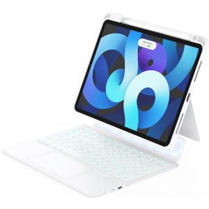 ZENLU iPad Case with Keyboard Detachable for iPad Air 10.9"/11"(4/5/6/7 Gen) & 11" iPad Pro (1/2/3/4 Gen), Rugged Case with Trackpad, Pencil Holder, 7-Color Backlights, Vertical Kickstand (White)