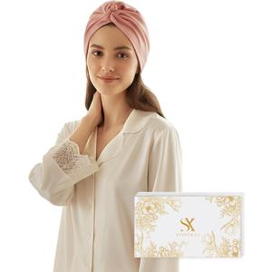100% Mulberry Silk Bonnet for Sleeping, Adjustable Tie Closure for Women, Breathable Hair Wrap for Hair Protection (Rose Gold)