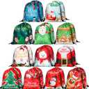 Spiareal 48 Pack Christmas Drawstring Backpack Gift Bags Bulk Reusable Christmas Drawstring Sacks Snowman Santa Elk Party Favors Bags Fabric Cloth Goodies Bag for Xmas Gift Wrapping Sacks, 12 Styles