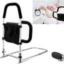 Bed Rails for Elderly Adults Safety-Bed Assist Rail with Double Grab Bars & Fall Prevention Guard & Storage Pocket Fits King, Queen, Full, Twin, Support Up to 300lbs,Height 25.6'' (Double Grab Bars)