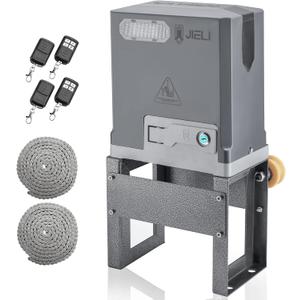 JIELI 3300 lb Automatic Sliding Gate Opener with 4 Remote Controls, Electric Rolling Driveway Slide Gate Motor, Complete Gate Operator Hardware Security System Kit for Sliding Gate Up to 40 Feet