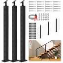 36" Complete Set Stair Cable Railing Post Kit for 28-38 Stairway, Stair Railing System DIY Kit Including 3 Stair Posts, 125FT Cable, 20 Terminal & 20 Angle Washers, 60 Grommets (No Handrail)