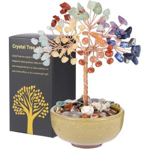 Handcrafted 7 Abundance Tree with Ceramic Base,5 Inch Natural Crystal Feng Shui Bonsai for Prosperity,Harmony & Energy Flow,Premium Healing Stone Decor for Home & Sacred Spaces