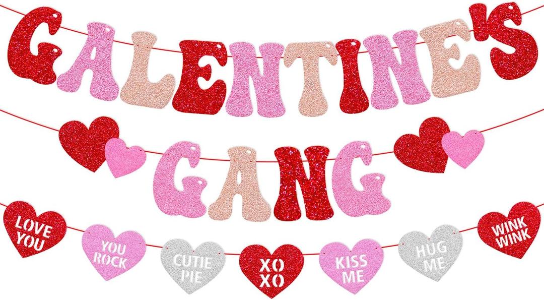 Galentines Gang Banner Happy Galentines Day Party Decorations for Lady Girl Women Happy Valentines Day Bachelorette Colorful Party Supplies