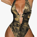 Women's Metallic One Piece Swimsuit Sexy Plunge Cutout Bodysuit Festival Rave Outfits S