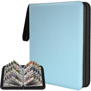 9 Pocket Trading Card Zip Binder - Holds 900 Cards, 50 Pages Large-Capacity,Double-Sided Removable Sleeves, Suitable for Game Cards/Sports Cards Storage,Light Blue