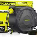 PHLEX PRO Retractable Garden Hose Reel 105FT, 1/2 inch Wall Mounted Hose Reel with Full Brass Fittings, 10 Patterns Spray Nozzle, Any Length Lock, 180° Automatic Rewind
