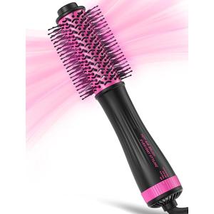 DAN Hair Dryer Brush, 4-in-1 Portable Mini Hot Air Blow Dryer Straightener & Curler Brush,Round Brush for Blowout Styler Volumizer Tools-Black