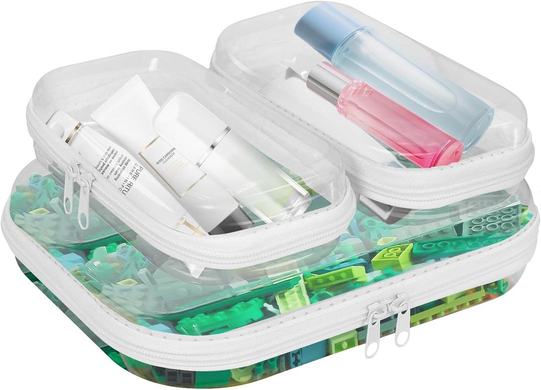 Clear Hard Shell Zipper Cases(3 Packs), Plastic Hard Sided Zippers Pouches Clear Hardshell Pencil Case For Storage, Diaper Bag Organizer Bliss Bins 2*Small/1*Medium