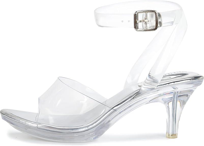 NBUUNBU Clear Strappy Heels For Women Transparent Ankle Strap Platform High Heeled Sandals Sexy Stiletto Comfortable Crystal Dress Shoes Adjustable Buckle Open Toe Pump Mules, Size: 8