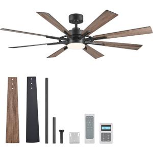 VONLUCE 60'' Ceiling Fan with Light, Farmhouse Ceiling Fan and Dual Remote
