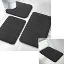 Yimobra 3 Pieces Memory Foam Bath Mat Sets, 44.1x24 + 31.5x19.8 and U-Shaped for Bathroom Rugs, Toilet Mats, Non-Slip, Soft Comfortable, Water Absorption, Machine Washable, Black