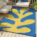 Lahome Plastic Straw Waterproof 9x12 Outdoor Rug, Reversible Sea Coral Outdoor Camping Rug, Large Rv Mats for Outside Picnic Beach Pool Deck, Blue 9'x12'