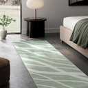 Hedlive Modern Waved Print Runners for Hallways, 2.5x8 Sage Green Washable Runner Rug, Non Slip Low Pile Kitchen Runners, Soft Abstract Neutral Striped Carpet Runner for Bedroom Laundry