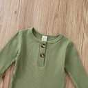 Infant Boys Girls Clothes Set Newborn Baby Romper Hat Ribbed Knit Long Sleeve Button Solid Bodysuit Jumpsuit (Green, 0-3 Months)