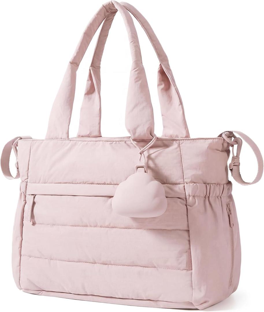 BAGSMART Diaper Bag Tote, Hospital Bag for Labor Delivery, Puffy Maternity Travel Diaper Tote, Baby Bag with Pacifier Case (Pink)